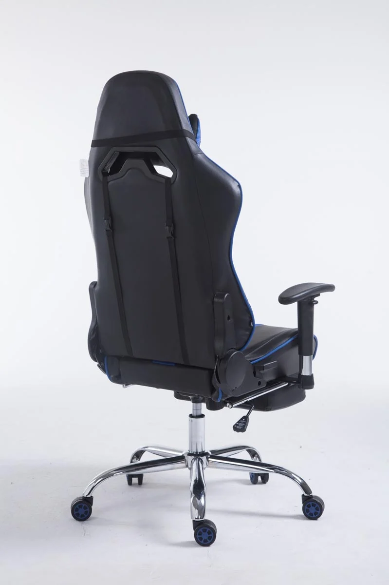 Fauteuil de bureau accoudoirs pivotants avec repose-pieds similicuir noir / bleu cadre métal 10_0006915