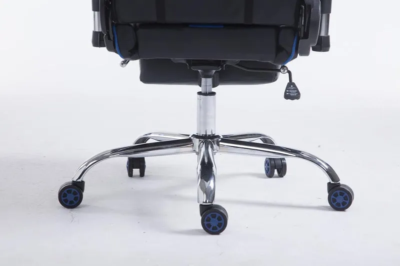 Fauteuil de bureau accoudoirs pivotants avec repose-pieds similicuir noir / bleu cadre métal 10_0006915