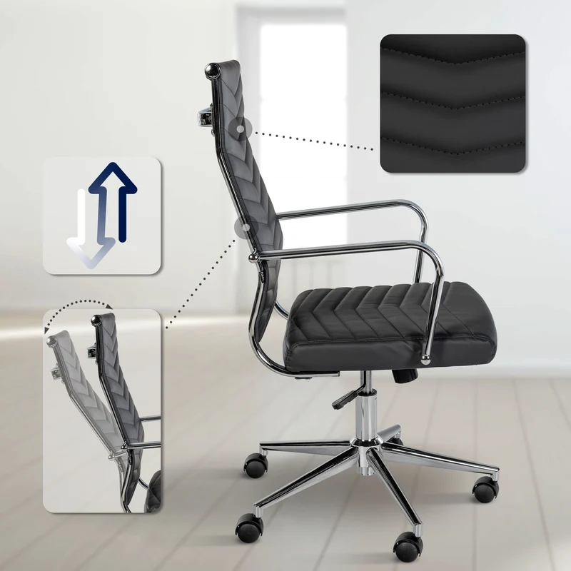 Fauteuil de bureau dossier ergonomique accoudoirs en similicuir noir cadre en métal 10_0006913
