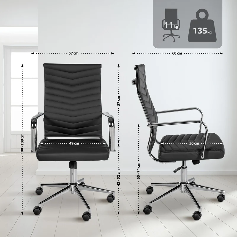 Fauteuil de bureau dossier ergonomique accoudoirs en similicuir noir cadre en métal 10_0006913