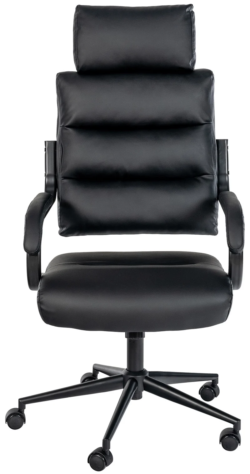 Fauteuil de bureau avec appuie-tête pivotante réglable en hauteur accoudoirs similicuir noir cadre métal 10_0006912