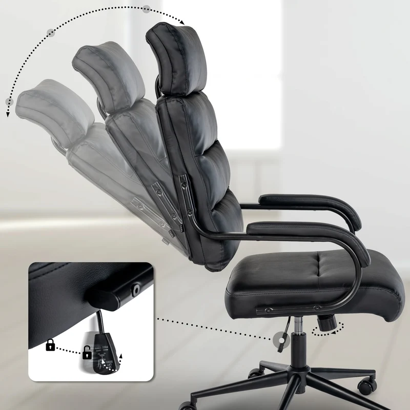 Fauteuil de bureau avec appuie-tête pivotante réglable en hauteur accoudoirs similicuir noir cadre métal 10_0006912