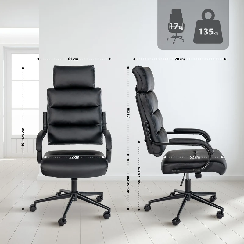 Fauteuil de bureau avec appuie-tête pivotante réglable en hauteur accoudoirs similicuir noir cadre métal 10_0006912