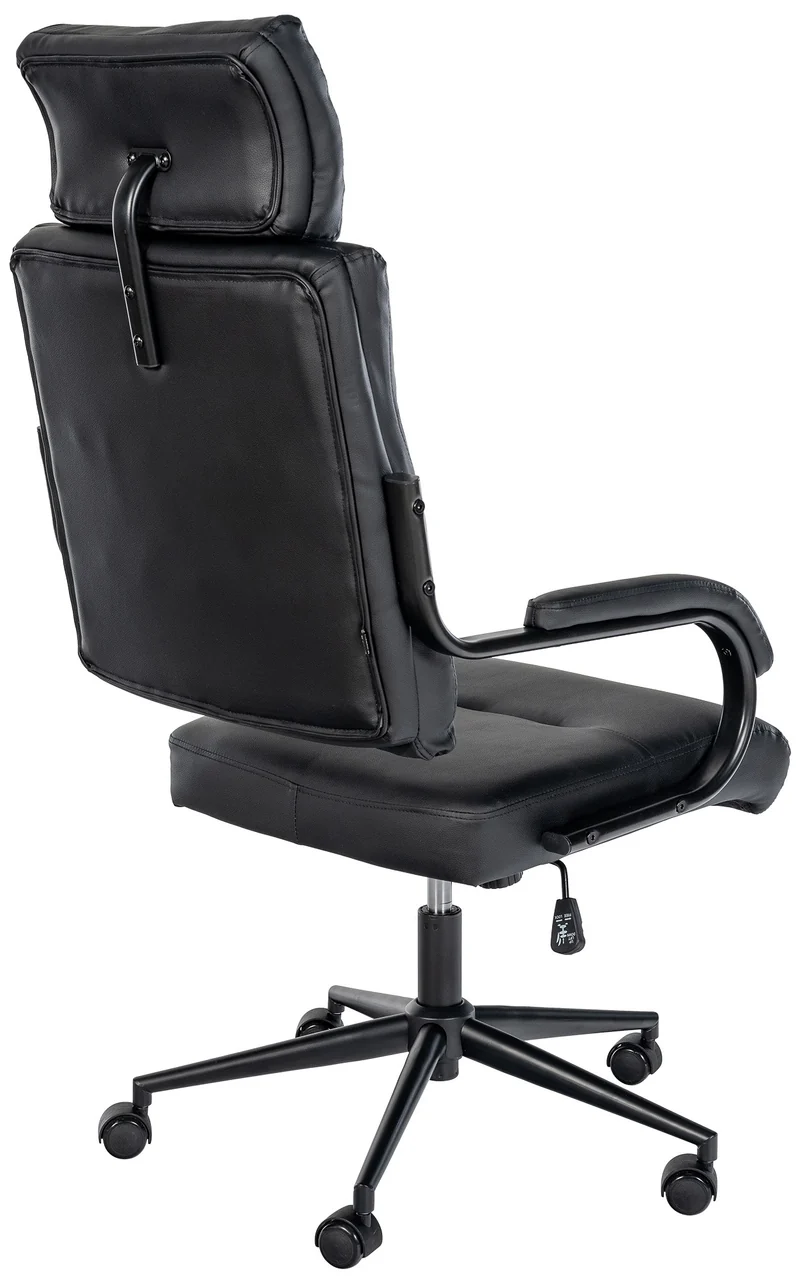Fauteuil de bureau avec appuie-tête pivotante réglable en hauteur accoudoirs similicuir noir cadre métal 10_0006912