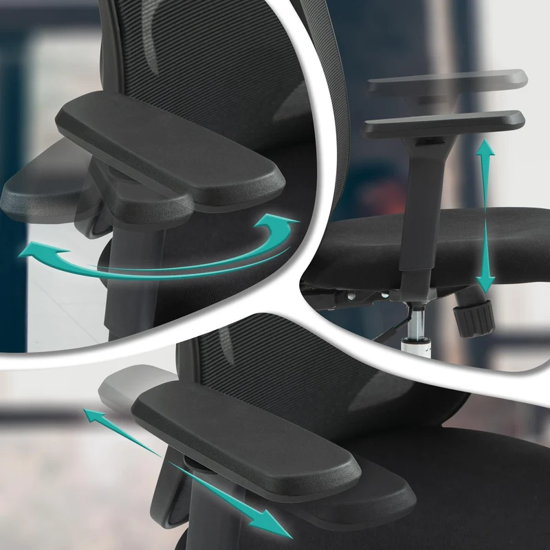 Chaise de bureau pivotante et réglable mécanisme de bascule accoudoirs appui-tête tissu résille noir 10_0006911