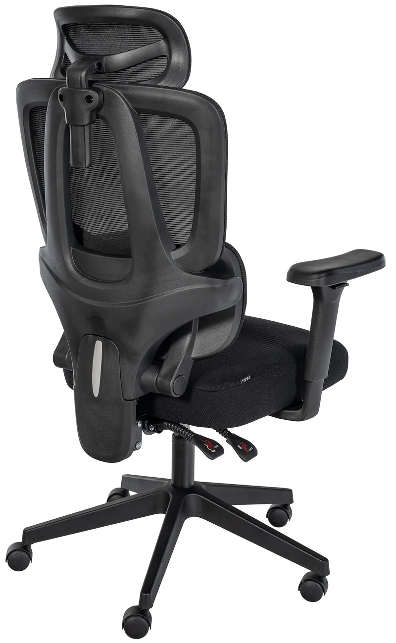 Chaise de bureau avec soutien lombaire appui-tête réglable accoudoirs en tissu noir cadre plastique 10_0006904