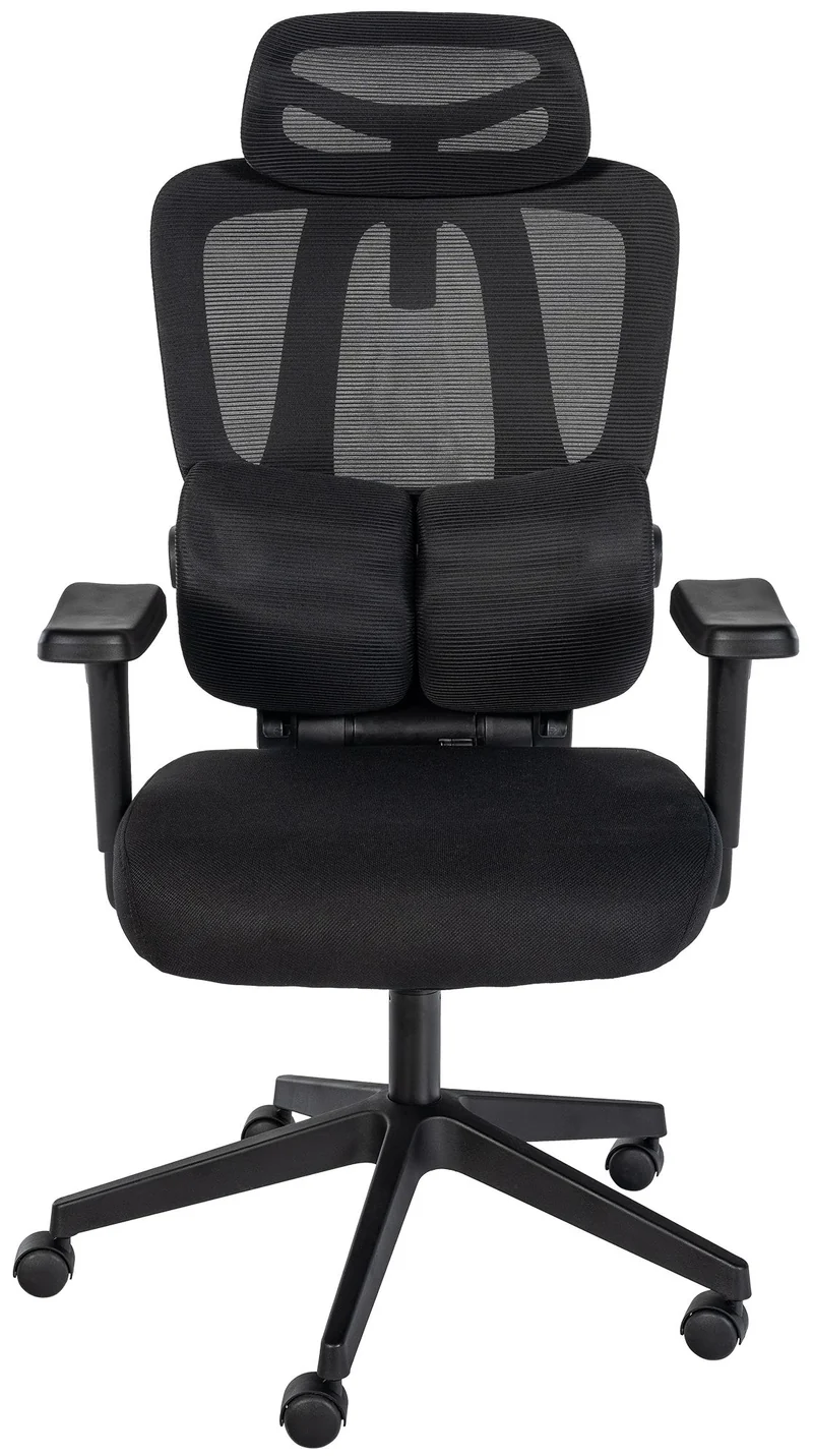 Chaise de bureau avec soutien lombaire appui-tête réglable accoudoirs en tissu noir cadre plastique 10_0006904