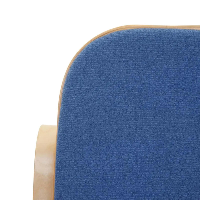 Fauteuil à bascule rocking chair en bois clair assise en tissu bleu M10_005506