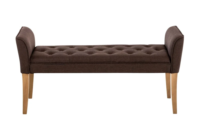 Banc banquette capitonné en tissu marron avec pieds en bois largeur 133cm BAN10004