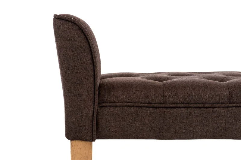 Banc banquette capitonné en tissu marron avec pieds en bois largeur 133cm BAN10004
