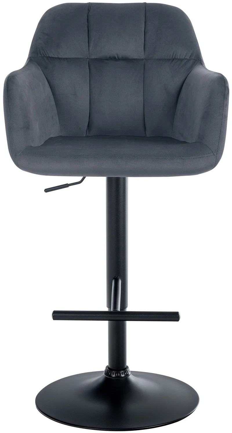 Tabouret de bar chaise haute x1 fonction rotation 360° en velours gris foncé avec coutures décoratives piètement métal noir 10_0005271