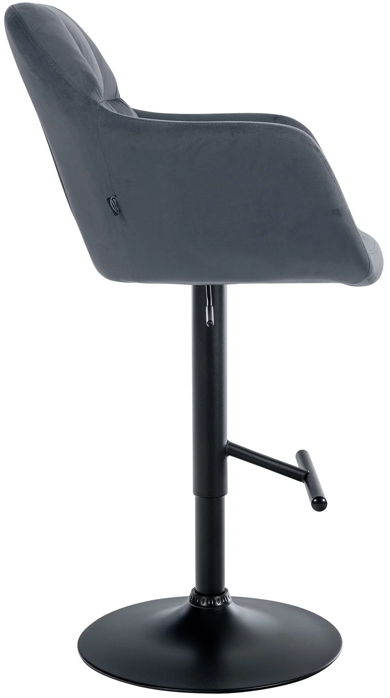 Tabouret de bar chaise haute x1 fonction rotation 360° en velours gris foncé avec coutures décoratives piètement métal noir 10_0005271