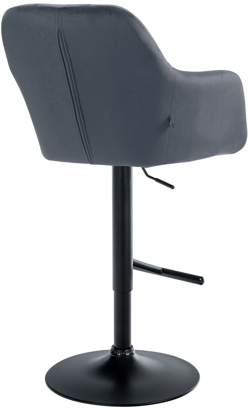 Tabouret de bar chaise haute x1 fonction rotation 360° en velours gris foncé avec coutures décoratives piètement métal noir 10_0005271