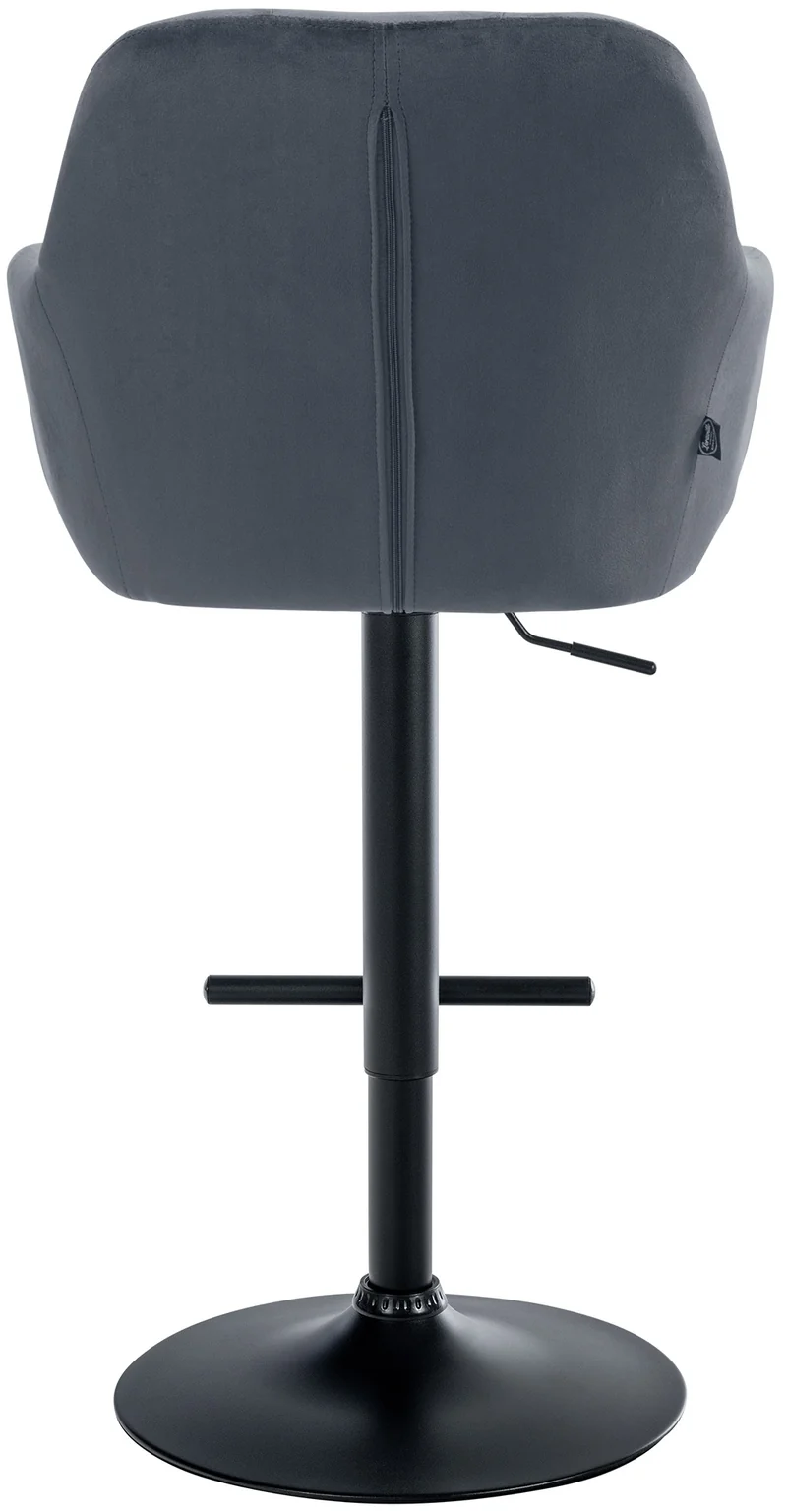 Tabouret de bar chaise haute x1 fonction rotation 360° en velours gris foncé avec coutures décoratives piètement métal noir 10_0005271