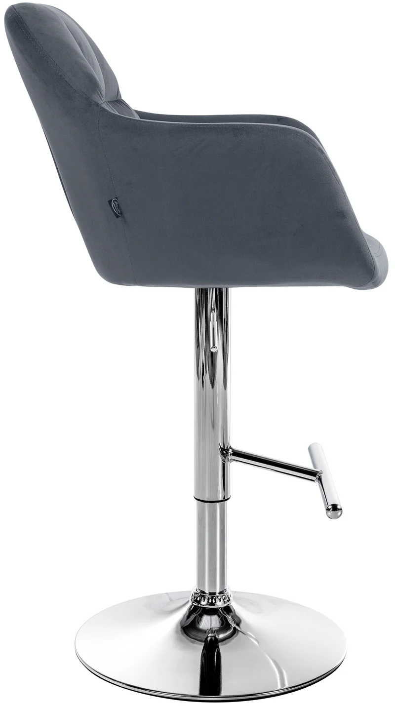Tabouret de bar chaise haute x1 fonction rotation 360° en velours gris foncé avec coutures décoratives piètement métal chromé 10_0005267