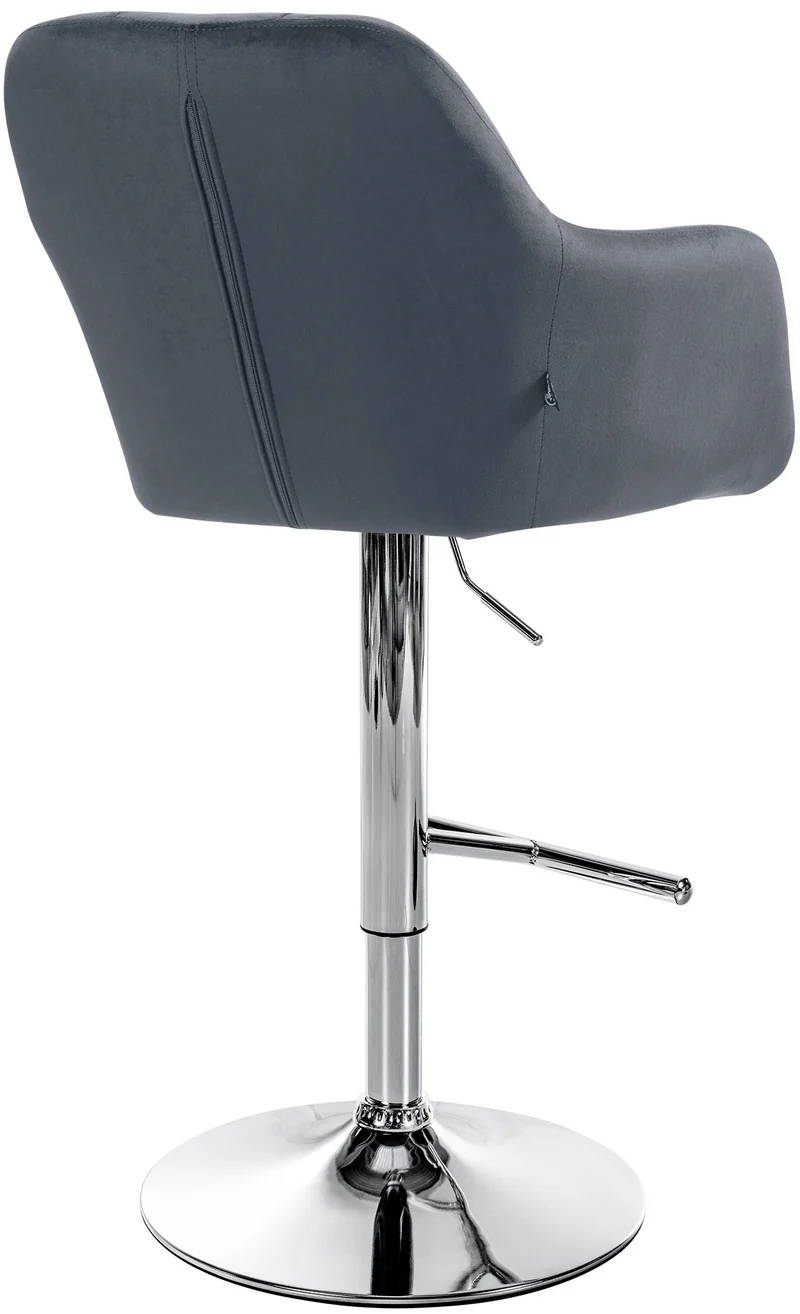Tabouret de bar chaise haute x1 fonction rotation 360° en velours gris foncé avec coutures décoratives piètement métal chromé 10_0005267
