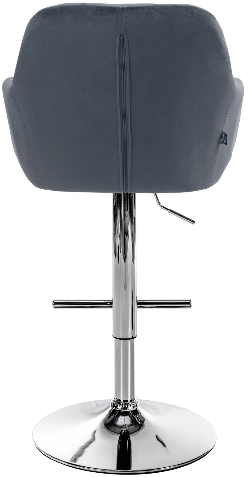 Tabouret de bar chaise haute x1 fonction rotation 360° en velours gris foncé avec coutures décoratives piètement métal chromé 10_0005267