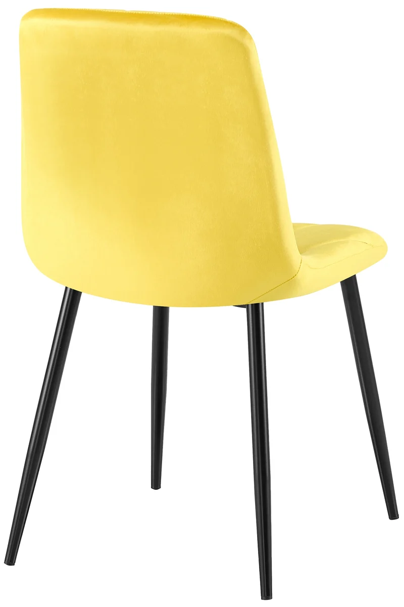 Chaise de salle à manger x1 en velours jaune coutures décoratives losange cadre métal 10_0007191