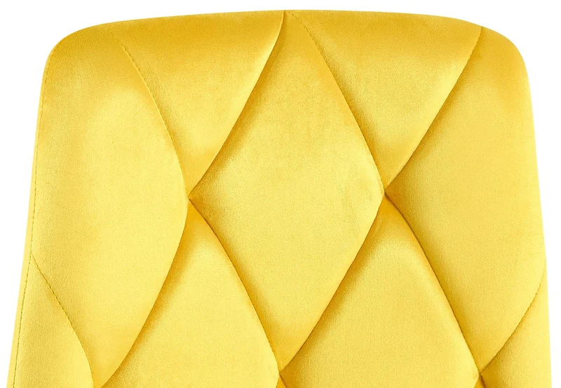 Chaise de salle à manger x1 en velours jaune coutures décoratives losange cadre métal 10_0007191