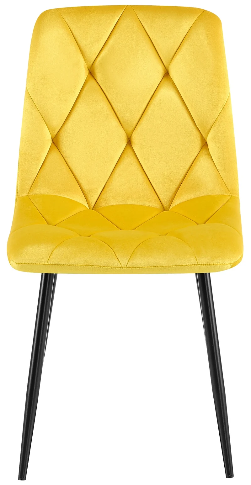 Chaise de salle à manger x1 en velours jaune coutures décoratives losange cadre métal 10_0007191