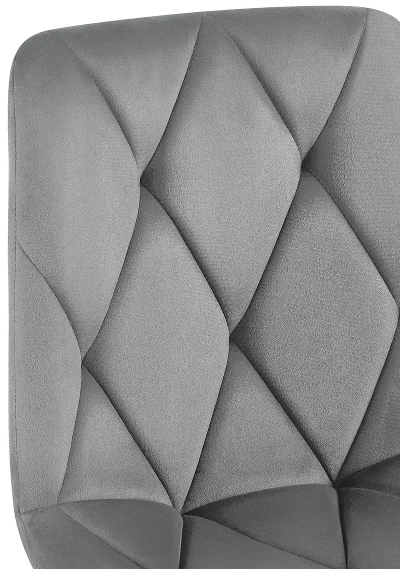 Chaise de salle à manger x1 en velours gris foncé coutures décoratives losange cadre métal 10_0007189