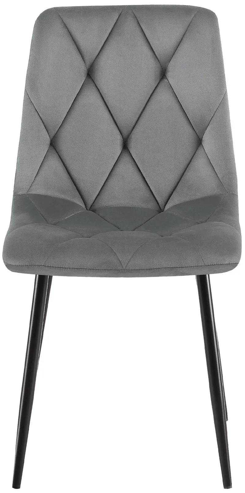 Chaise de salle à manger x1 en velours gris foncé coutures décoratives losange cadre métal 10_0007189