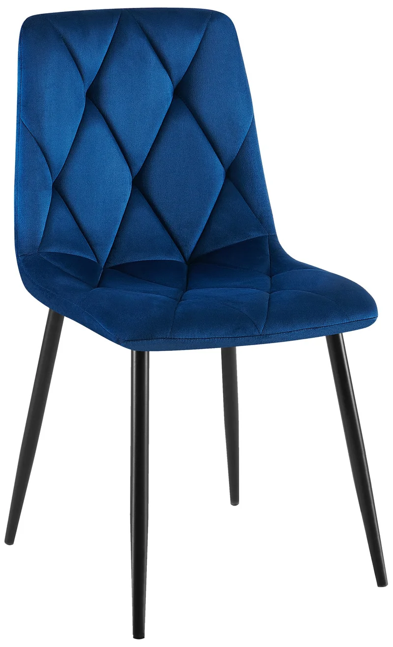 Chaise de salle à manger x1 en velours bleu foncé coutures décoratives losange cadre métal 10_0007188
