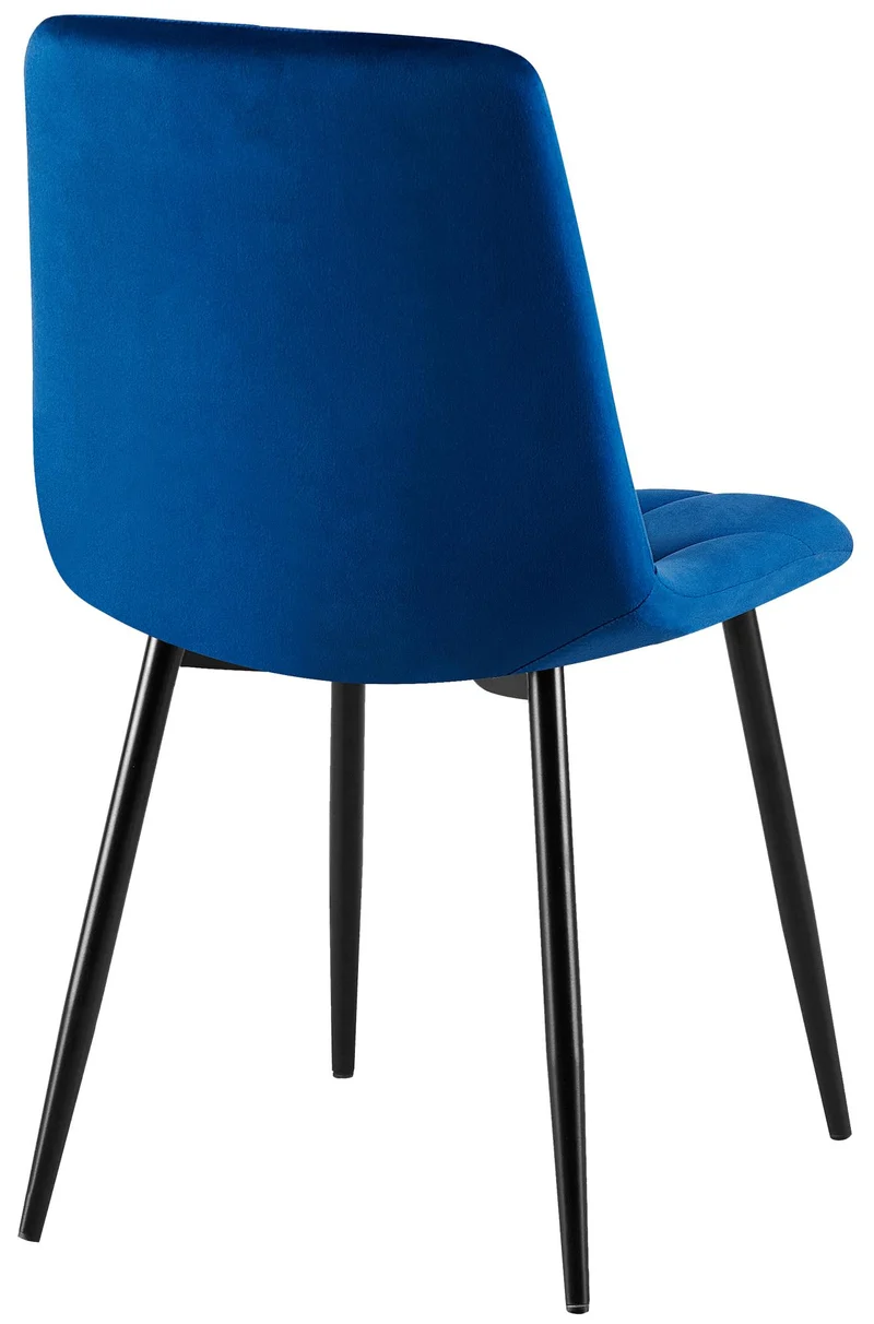 Chaise de salle à manger x1 en velours bleu foncé coutures décoratives losange cadre métal 10_0007188