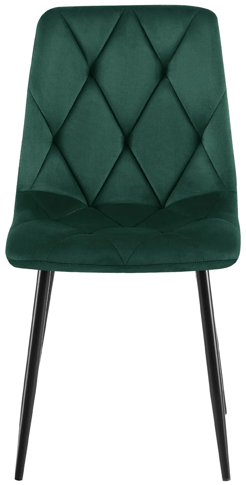 Chaise de salle à manger x1 en velours vert foncé coutures décoratives losange cadre métal 10_0007187