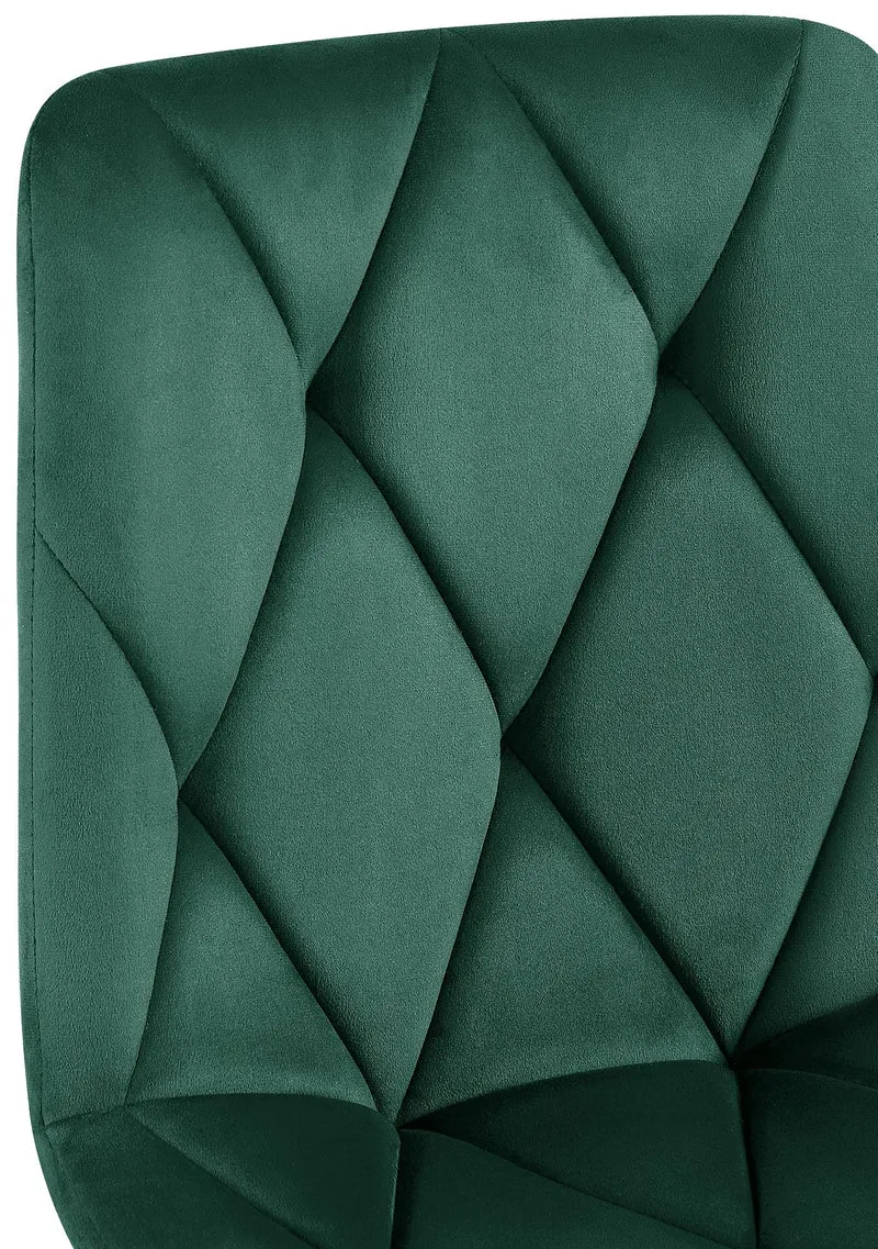 Chaise de salle à manger x1 en velours vert foncé coutures décoratives losange cadre métal 10_0007187