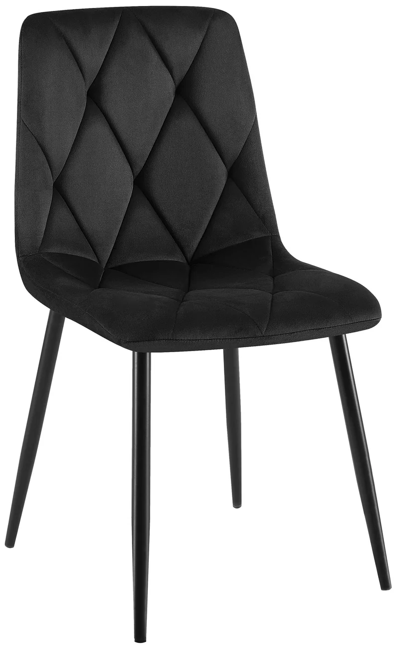 Chaise de salle à manger x1 en velours noir coutures décoratives losange cadre métal 10_0007184