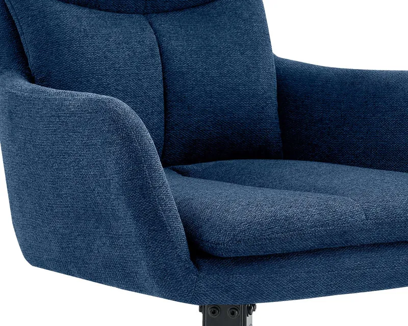 Chaise de salle à manger x1 avec accoudoirs assise fonction pivotante en tissu bleu 10_0007177