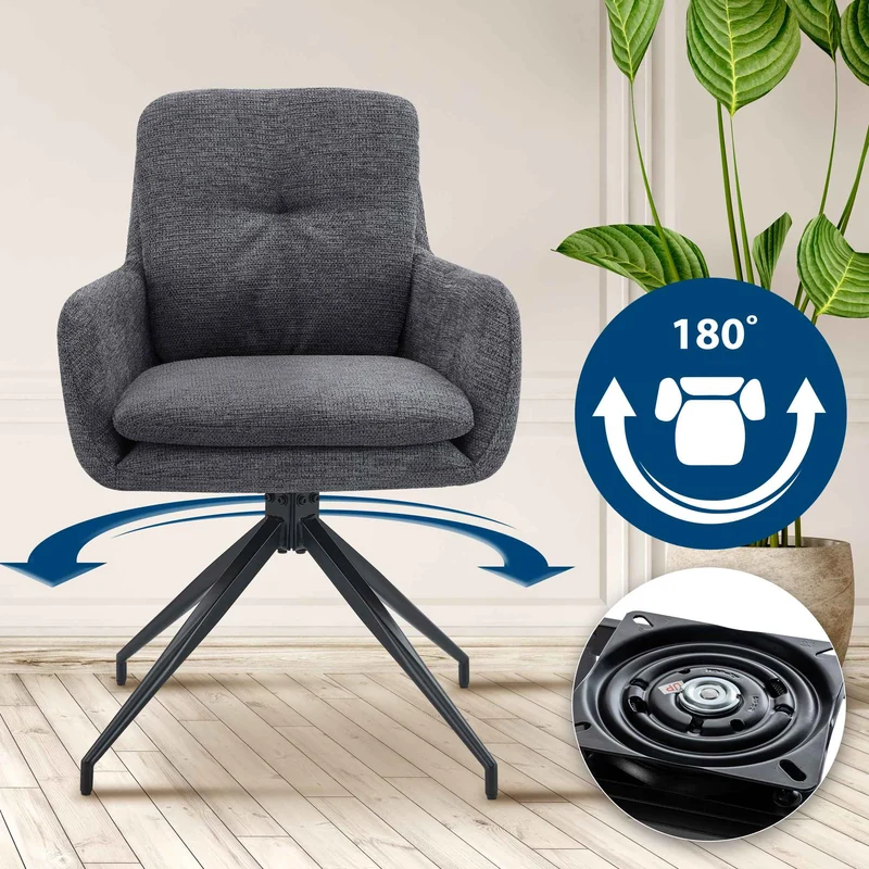 Chaise de salle à manger x1 fonction pivotante confortable et moderne en tissu gris foncé cadre métal 10_0007176