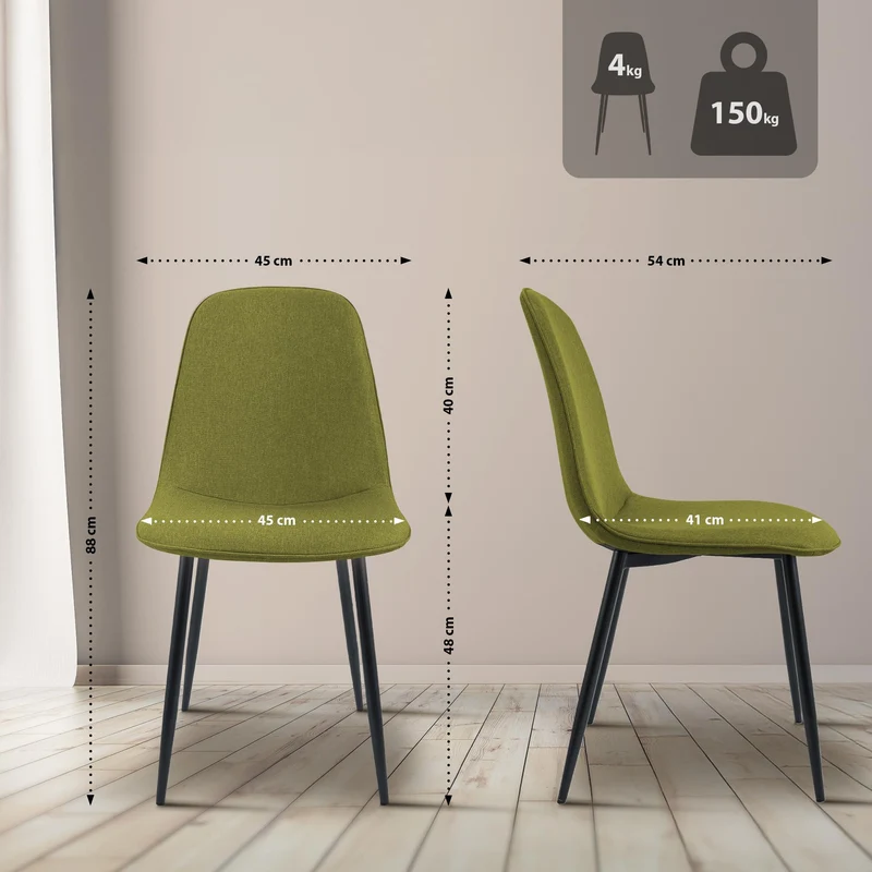 Chaise de salle à manger cuisine x1 design moderne en tissu vert cadre en métal noir 10_0007166