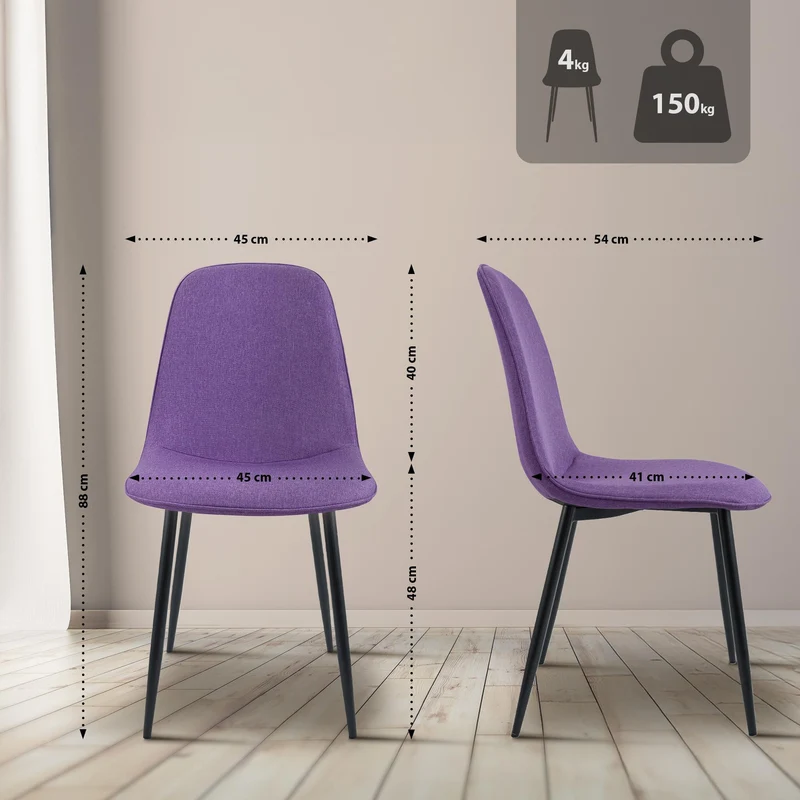 Chaise de salle à manger cuisine x1 design moderne en tissu violet cadre en métal noir 10_0007164