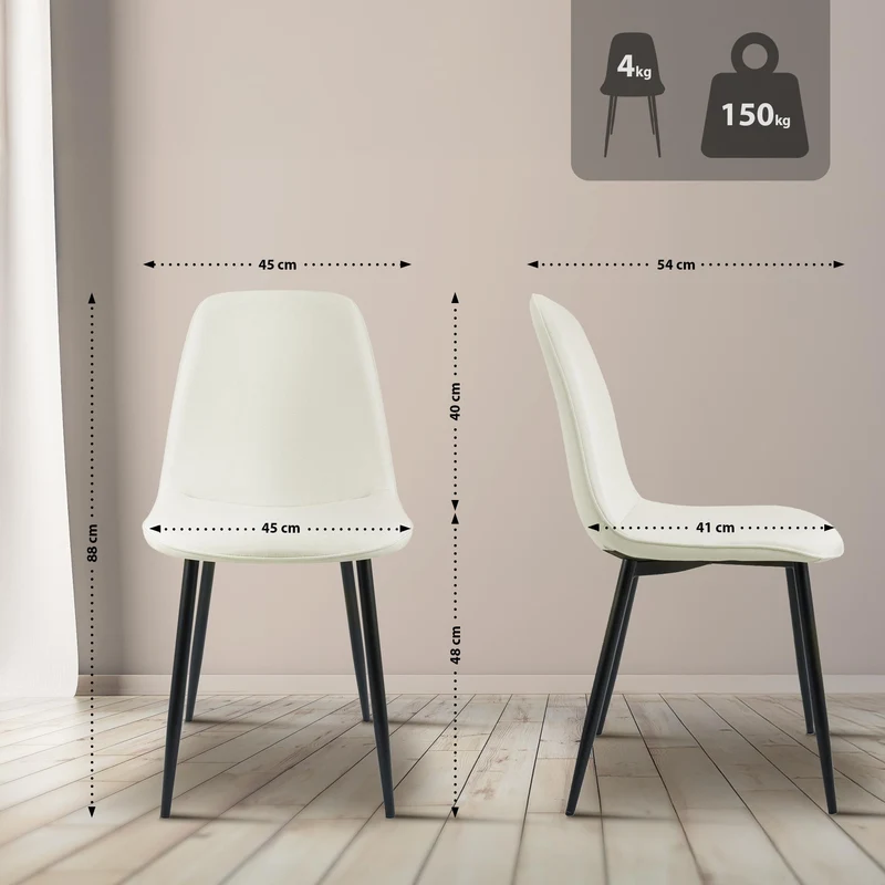 Chaise de salle à manger cuisine x1 design moderne en tissu crème cadre en métal noir 10_0007159