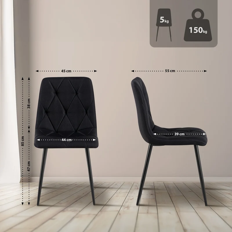 Chaise de salle à manger x1 confort et élégance intemporelle en velours noir et métal 10_0007151