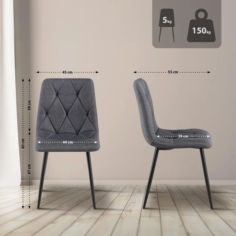 Chaise de salle à manger x1 confort et élégance intemporelle en velours gris foncé et métal 10_0007150