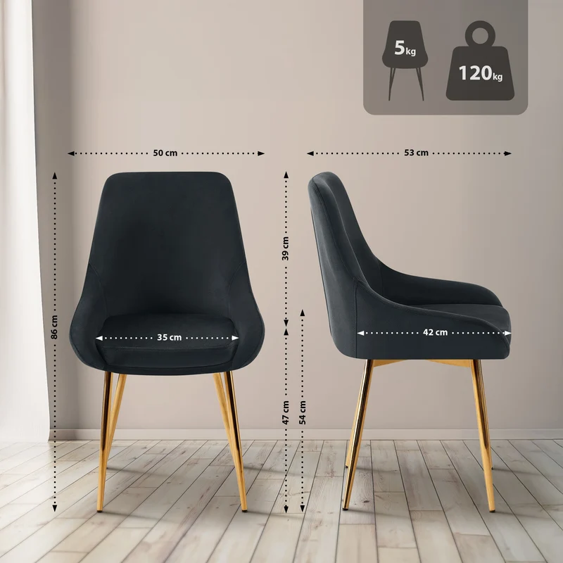 Chaise de salle à manger élégance confort design moderne en velours noir structure métallique doré 10_0007146