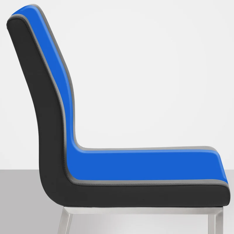 Chaise de salle à manger x1 assise et dossier rembourrés en similicuir noir et acier inoxydable 10_0007143