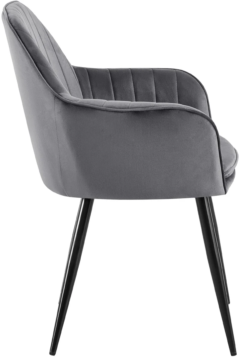 Chaise de salle à manger x1 en velours gris foncé couture verticale structure métallique 10_0007142