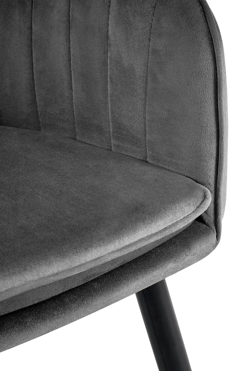 Chaise de salle à manger x1 en velours gris foncé couture verticale structure métallique 10_0007142