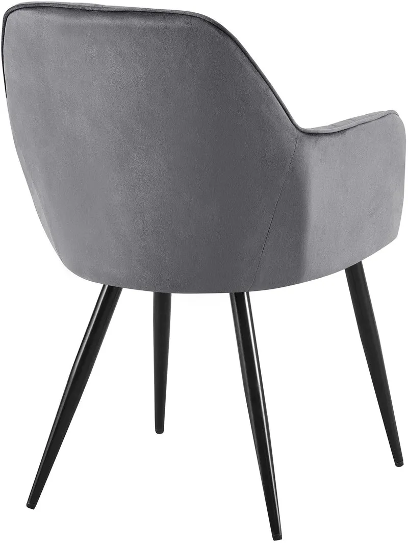 Chaise de salle à manger x1 en velours gris foncé couture verticale structure métallique 10_0007142