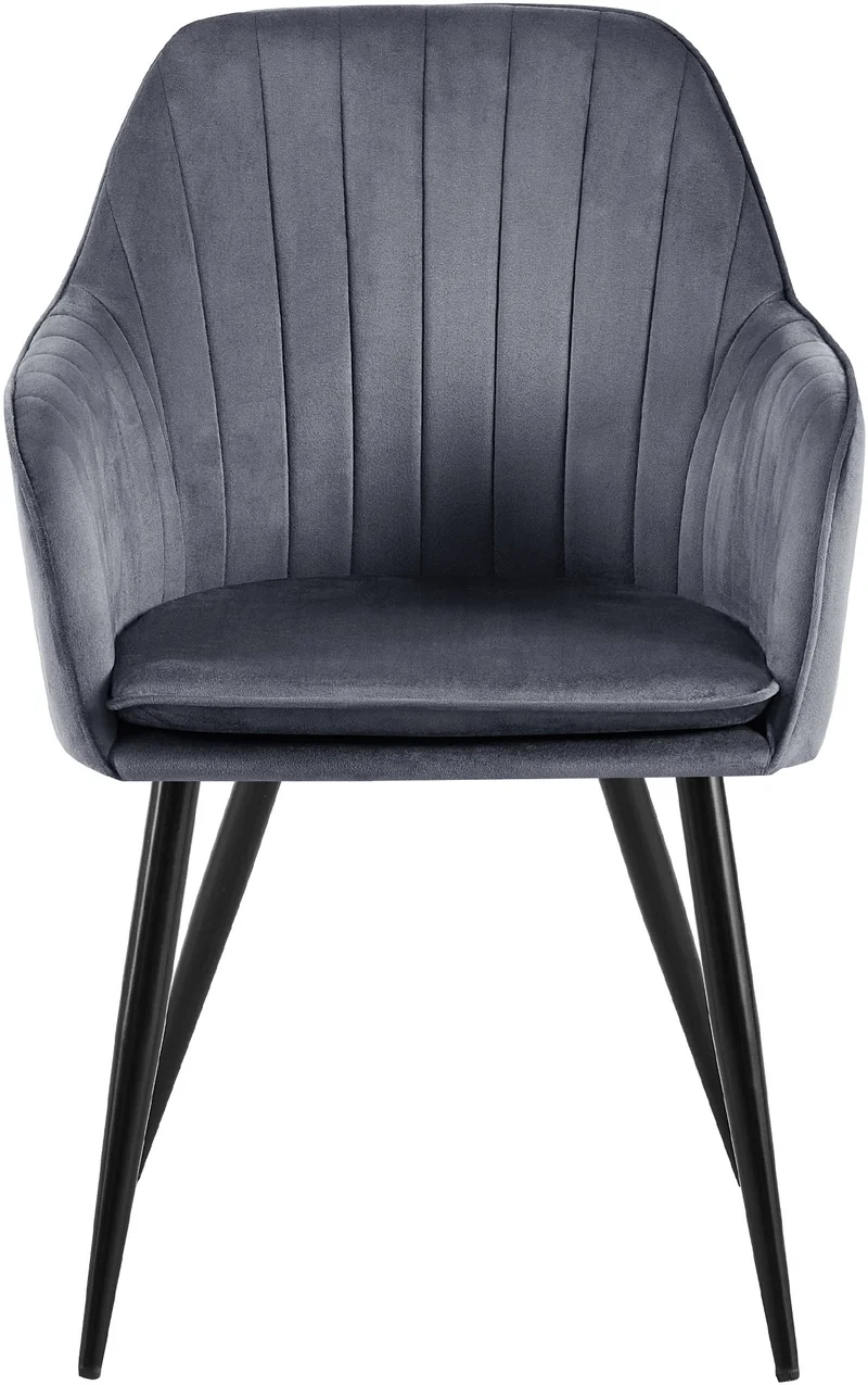 Chaise de salle à manger x1 en velours gris foncé couture verticale structure métallique 10_0007142