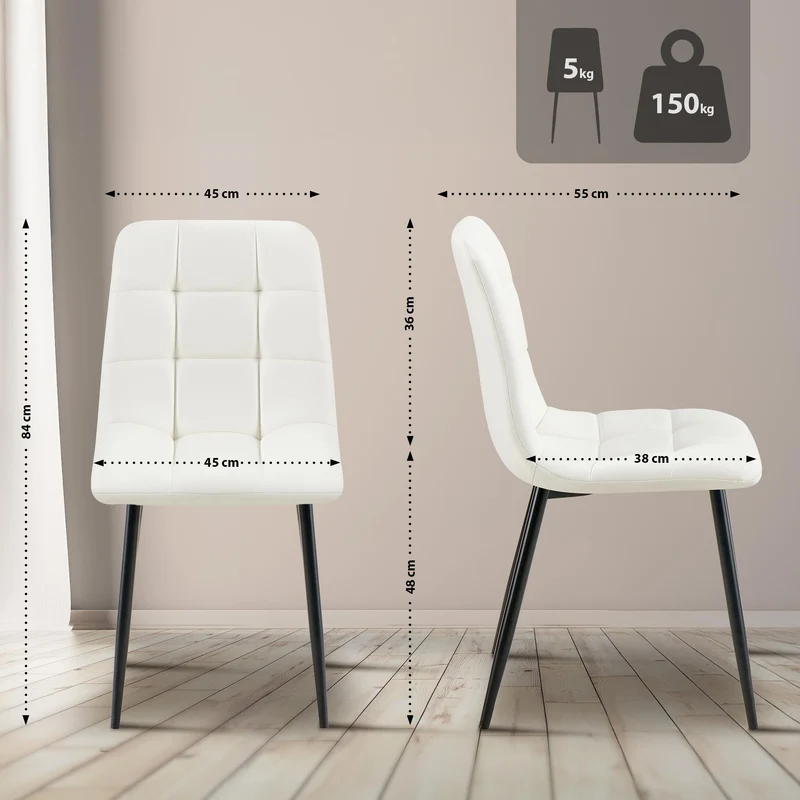 Chaise de salle à manger x1 moderne et confort en similicuir blanc coutures carrées cadre métal 10_0007140