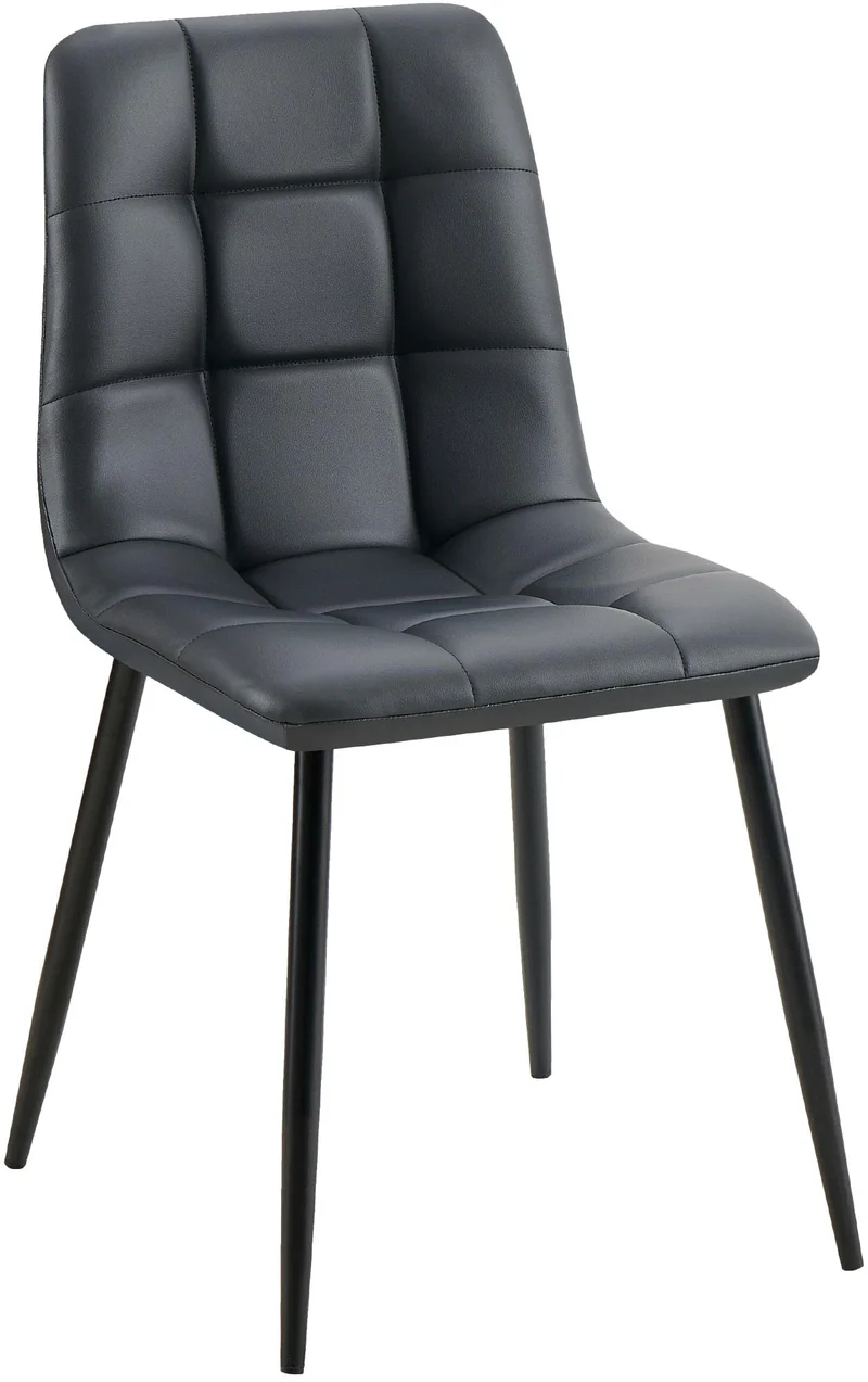 Chaise de salle à manger x1 moderne et confort en similicuir noir coutures carrées cadre métal 10_0007139