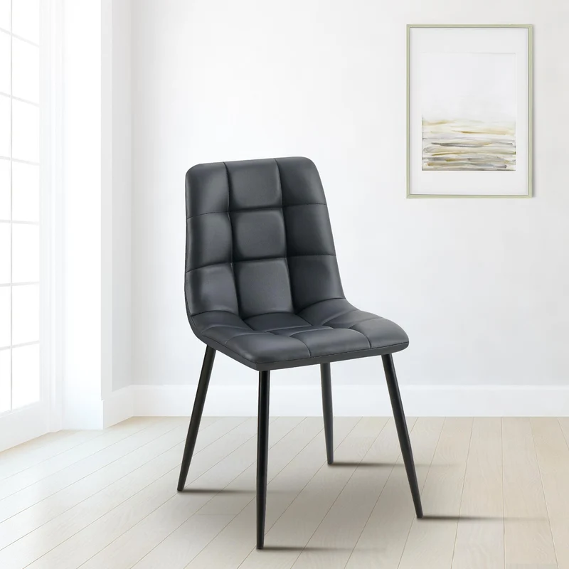 Chaise de salle à manger x1 moderne et confort en similicuir noir coutures carrées cadre métal 10_0007139