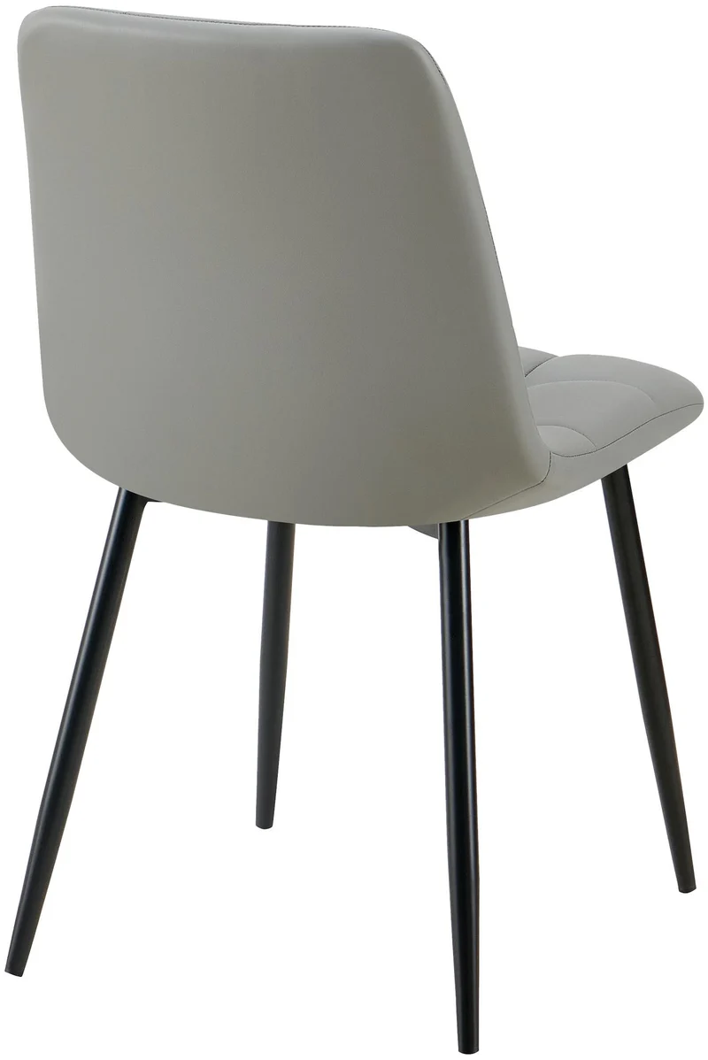 Chaise de salle à manger x1 moderne et confort en similicuir gris clair coutures carrées cadre métal 10_0007138