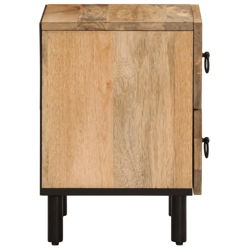 Lot de 2 tables de chevet avec deux tiroirs motif sculpté à la main 40 x 33 x 46 cm bois de manguier bois d'ingénierie et fer DEC034786