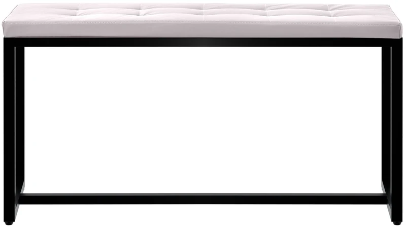 Banc d’entrée contemporain largeur 100cm à structure en métal noir assise capitonnée en tissu blanc 10_0006139